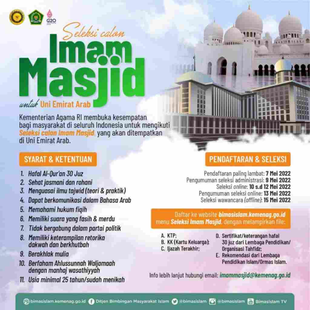 Kemenag Kembali Buka Seleksi Imam Masjid Uni Emirat Arab, Ini Syaratnya