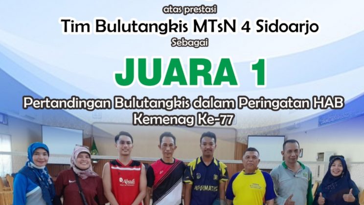 MTsN 4 Sidoarjo Ukir Prestasi Juara Bulu Tangkis