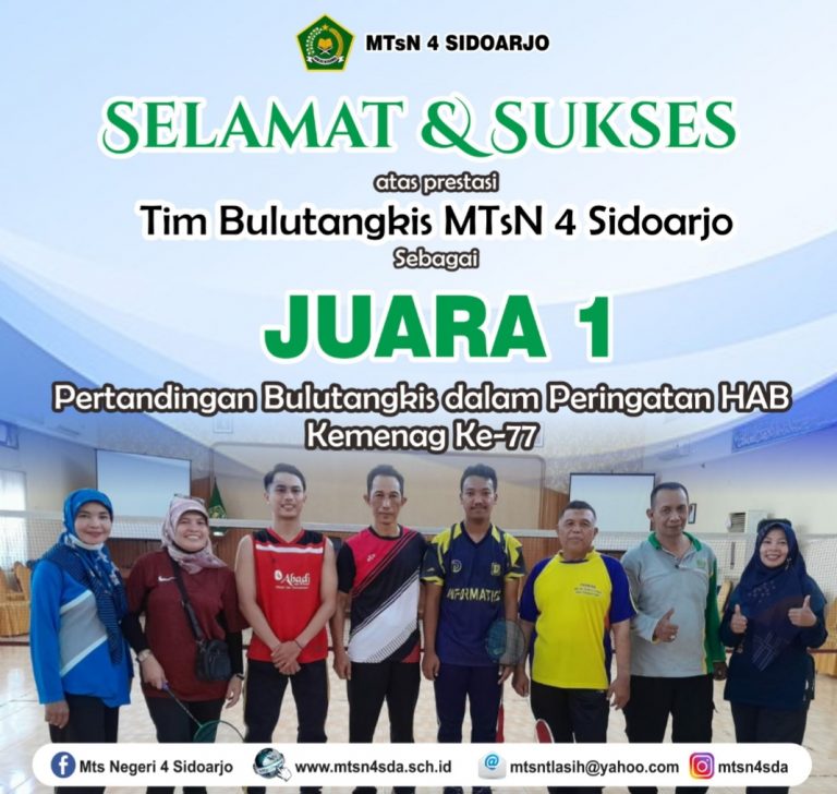 MTsN 4 Sidoarjo Ukir Prestasi Juara Bulu Tangkis