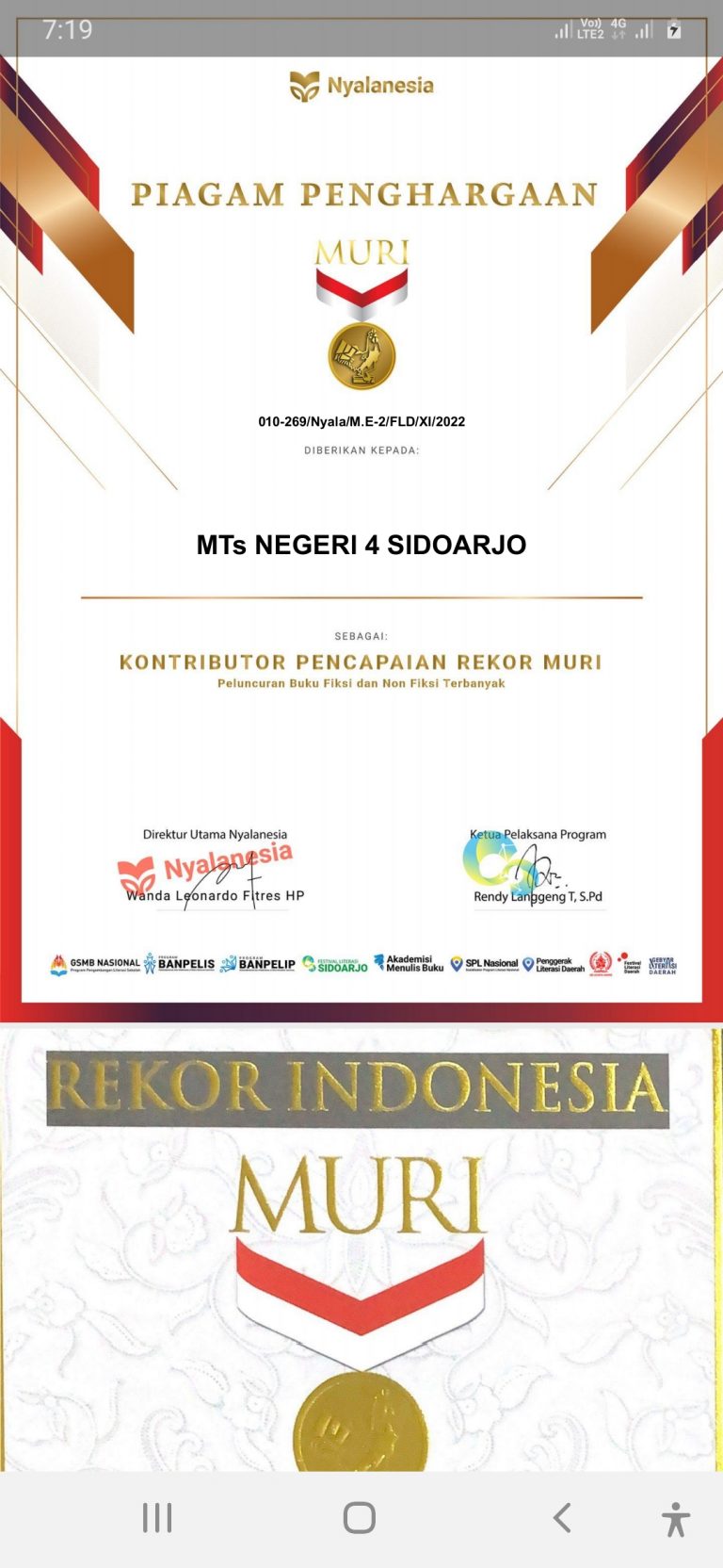 Kado Manis Jelang Akhir Tahun 2022 bagi MTsN 4 Sidoarjo