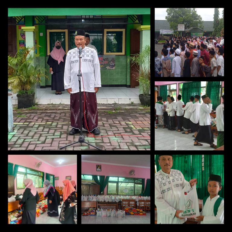 Kegiatan Pondok Ramadhan di MIN 1 Sidoarjo Kegiatan pondok ramadhan adalah kegiatan wajib yang dilakukan setiap sekolah pada bulan ramadhan. Setiap sekolah pasti sudah membuat rancangan program tersebut dengan berbagai jenis kegiatan di dalamnya. Demikian juga dengan MIN 1 Sidoarjo. Kegiatan pondok ramadhan MIN 1 Sidoarjo ini dilaksanakan pada hari Kamis sampai dengan Sabtu tanggal 13 sampai dengan 15 April 2023. Kegiatan ini diikuti oleh seluruh peserta didik mulai kelas I sampai dengan kelas VI dan dibimbing oleh dewan Pendidik & Tenaga Pendidik MIN 1 Sidoarjo. Dalam kegiatan pondok ramadhan ini, panitia pelaksana juga mengadakan penerimaan & penyaluran zakat fitrah. Kegiatan Pondok ramadhan diisi dengan aktivitas bimbingan akhlak, bimbingan puasa, salat, tadarus Al-Qur'an, dan kegiatan keagamaan lainnya. “Kegiatan pondok Ramadhan ini diadakan dengan tujuan diantaranya adalah untuk meningkatkan keimanan dan ketaqwaan kepada Allah SWT, meningkatkan pemahaman peserta didik tentang manfaat puasa ramadhan, meningkatkan pemahaman peserta didik tentang manfaat berzakat yaitu menumbuhkan rasa empati kepada orang lain, “ jelas Bapak Mustain, S.Pd selaku Kepala Madrasah Melihat keutamaan bulan ramadhan yang beda dengan bulan-bulan yang lainnya, maka bulan ramadhan ini merupakan moment yang sangat tepat untuk mendidik dan membimbing peserta didik MIN 1 Sidoarjo melalui kegiatan Pondok Ramadhan. Semoga kegiatan ini berjalan dengan lancar, dan kita semua masih diberi kesempatan bertemu pada bulan Ramadhan lagi, serta kegiatan pondok ramadhan berikutnya bisa lebih baik lagi dan penuh inovasi. Amin ….