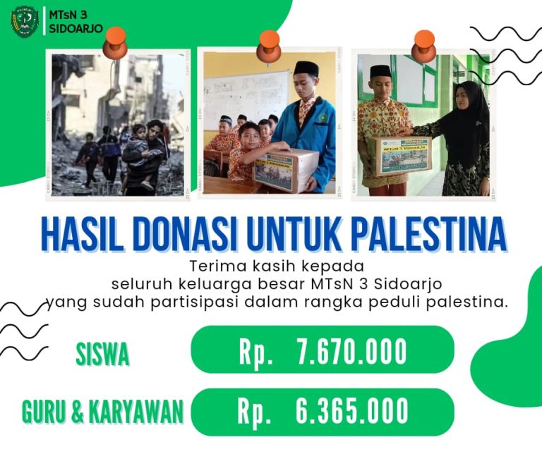 MTsN 3 Sidoarjo Himpun Dana Kemanusiaan untuk Palestina Hingga Rp 14.035.000