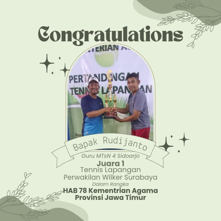 MTs Negeri 4 Sidoarjo Sabet Juara 1 Tenis Lapangan dalam Peringatan HAB ke-78 Kementerian Agama RI