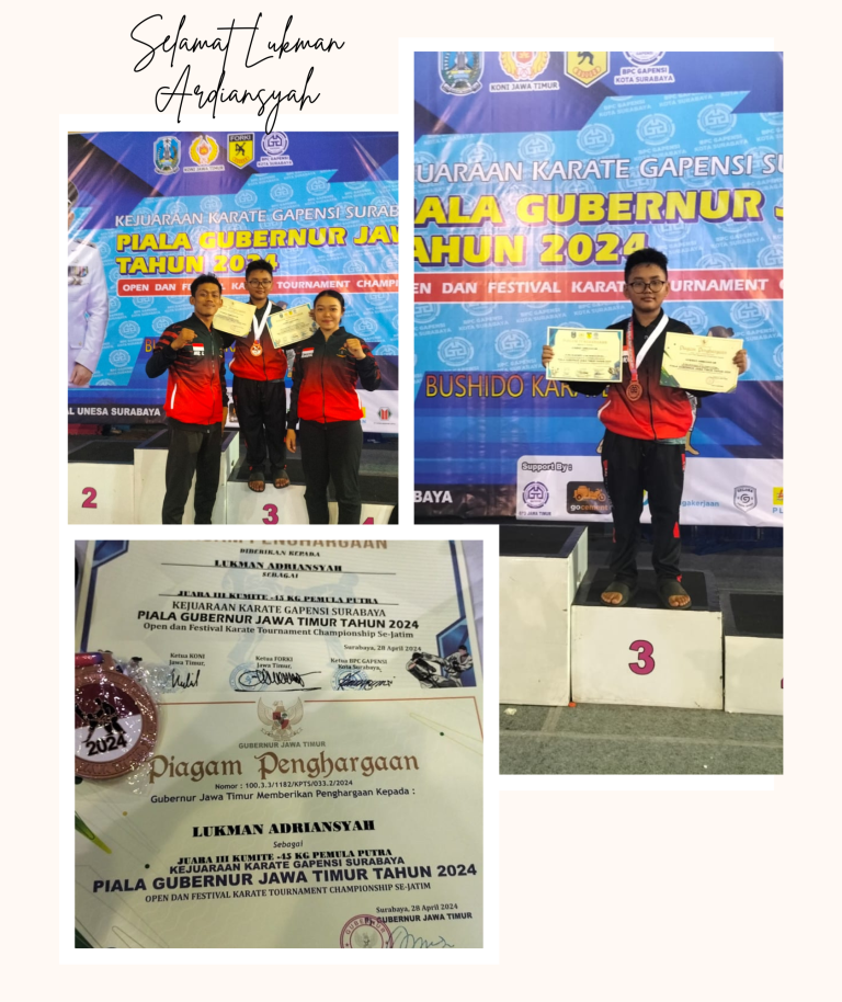 Lukman Ardiasyah MTs Negeri 4 Sidoarjo Raih Juara III Kejuaraan Karate Gapensi Surabaya Piala Gubernur Jawa Timur 2024