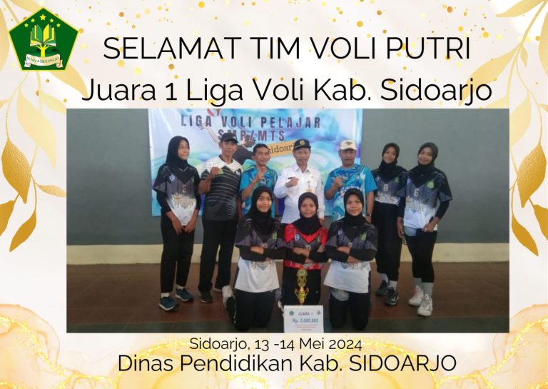 Tim Voly Putri MTs Negeri 4 Sidoarjo Juarai Liga Voli Kabupaten Sidoarjo!