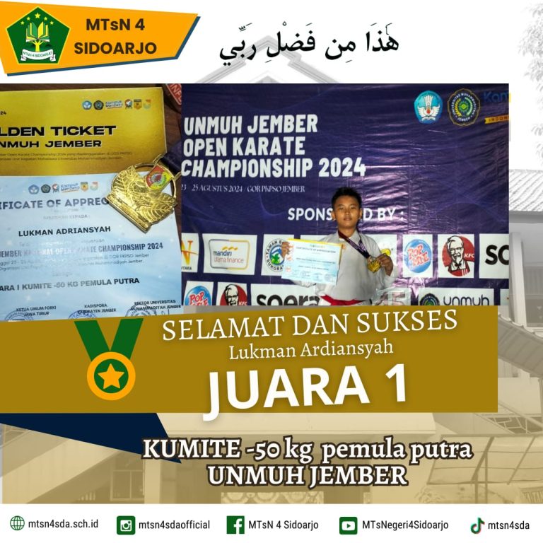 Lukman Adriansyah, Siswa MTs Negeri 4 Sidoarjo, Raih Juara 1 di Open Karate Championship 2024