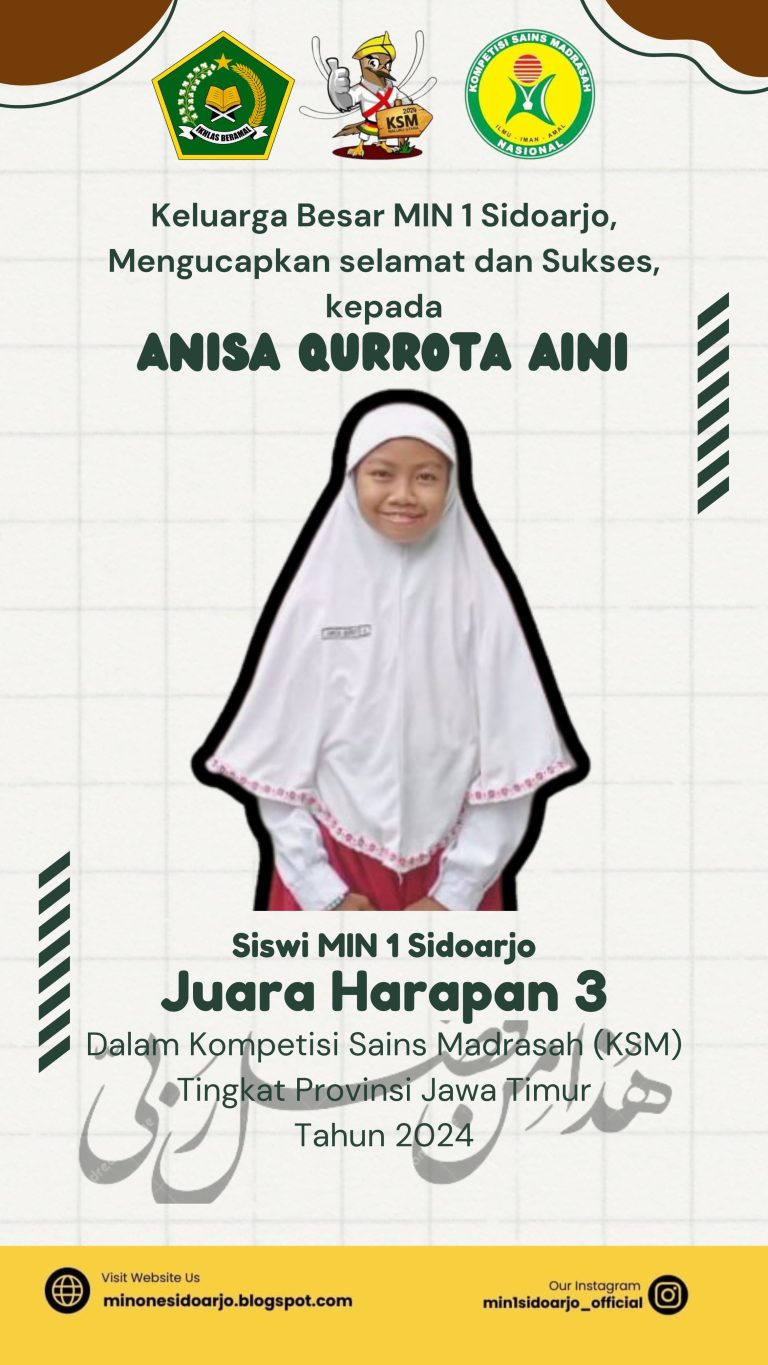 MIN 1 Sidoarjo Sabet Juara Harapan III pada Kompetisi Sains Madrasah (KSM) Tingkat Provinsi Jawa Timur