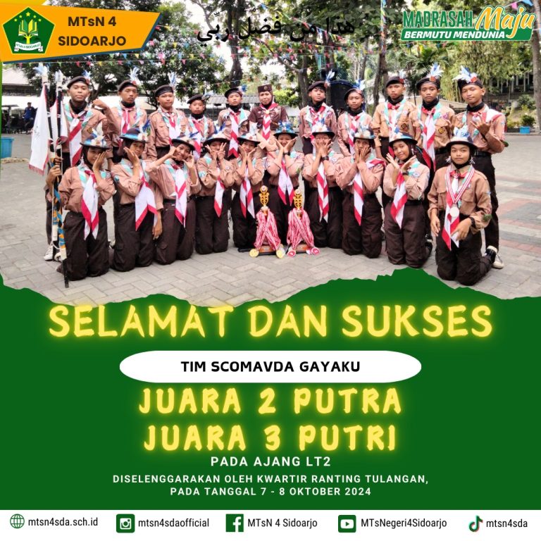Tim Pramuka MTs Negeri 4 Sidoarjo Raih Prestasi di LT II Kecamatan Tulangan