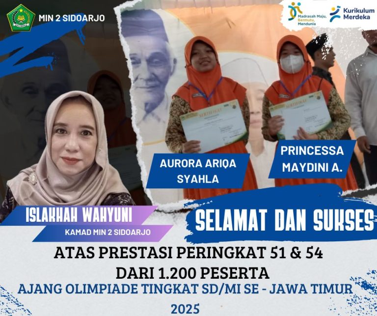 Bangga! Siswa MIN 2 Sidoarjo Menorehkan Prestasi Baru Dalam Ajang Olimpiade SD/MI se-Jawa Timur 2025