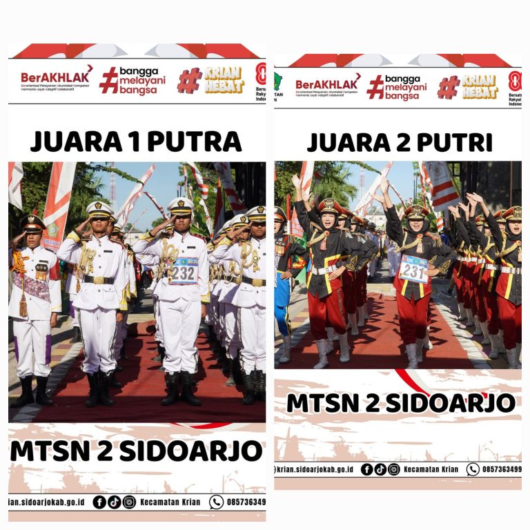 Tim Gerak Jalan MTsN 2 Sidoarjo Raih Juara 1 dan 2 di HUT ke-80 RI Kecamatan Krian