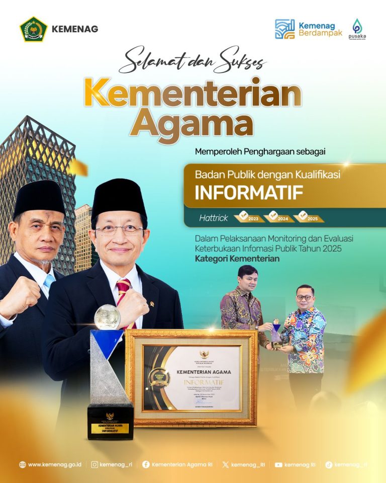 Kemenag dan 11 PTKIN Raih Anugerah Badan Publik Informatif 2025, Naik 120%